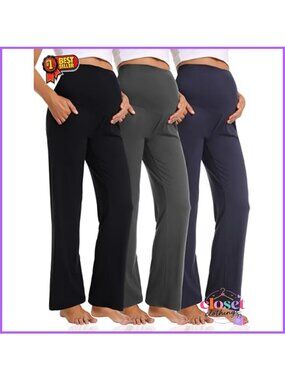 Wide Leg Maternity Pants Full Panel Pregnancy Work Pants Stretchy